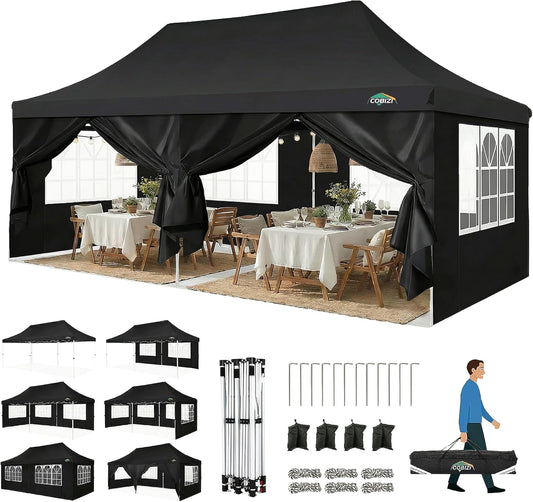 TOOLUCK Barnum Vouwpaviljoen, 3 x 6 m, opvouwbaar, 3 x 6 cm, tuinpaviljoen, voor buiten, waterdicht, professioneel, recept met 6 zijwanden, paviljoen, tent, UV 50+