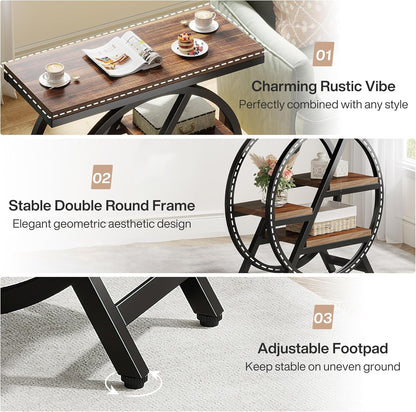 Tribesigns Narrow Wooden Table with 3 Levels, 65 x 30 cm, Coffee Table with Storage Space, Industrial Table for Living Room, Narrow Bedside Table for Bedroom