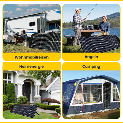 Offgridtec© FSP-2 180W Opvouwbaar zonnepaneel met Sunpower Back-Contact cellen zonder laadregelaar met praktische draaggreep en opbergruimte voor kabels. Voor camping, reizen, boot, caravan