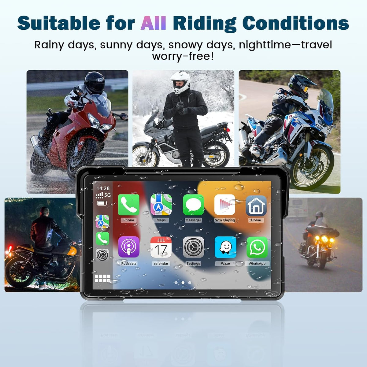 Motornavigatieapparaat voor motorfiets, met CarPlay en Android auto, 7 inch waterdicht, display van motorfietsen met bluetooth, motornavigatie, spraakassistent, magnetische houder