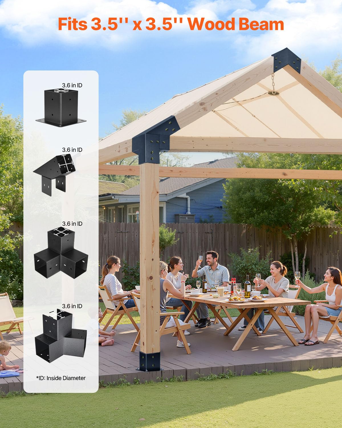 VEVOR Set of 14 Pergola Holders, Wooden Post Holders 92 x 92 mm, 3-Way Corner Holders, 4-Way 4 Post Bases, for Standard Wooden Beams, Pitched Roof, Banquet Party Outdoor