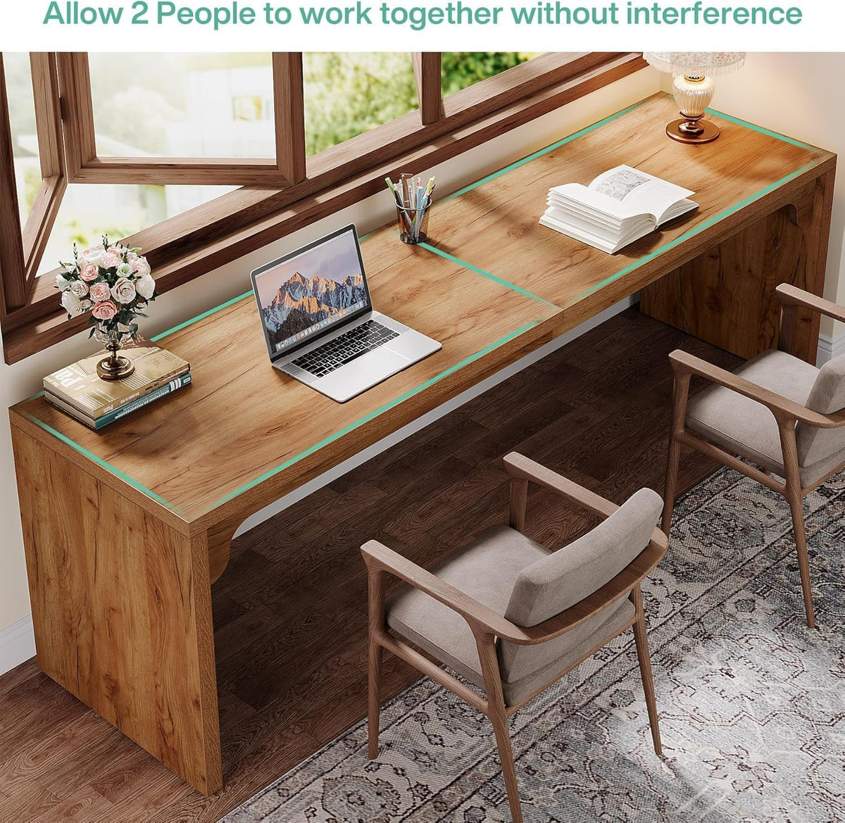 Tribesigns Desk, Computer Table, 180 x 59 x 75 cm, Double Long Desk, PC Table, Work Table, Dining Table, Office Furniture, Computer Table, Meeting Table for Home Office, Brown