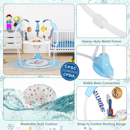 JP2401 Baby Activity Center 3-in-1 Baby Activity Center with 360° Rotating Seat, Music, Lighting, 3 Adjustable Heights, Children's Activity Bridge for More - QUORE