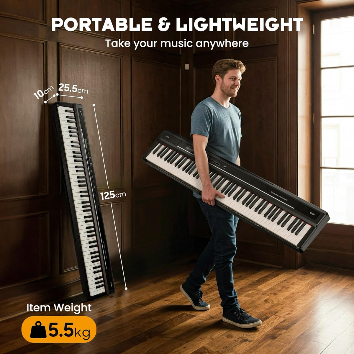Digitale piano – Elektrische piano – Elektropiano – Keyboard – 88 toetsen – Halfgewogen toetsen – Inclusief Dubbele X-ondersteuning, 3 Pedalen en Muziekstandaard