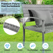 Tuinbank - Buitenbank - Terrasbank - Balkonbank - 2-zitsbank - met Staal Frame - Armsteunen - Tuinmeubelen - voor Tuin - Terras - Balkon - Polyrotan - 122 x 60 x 85 cm - Grijs