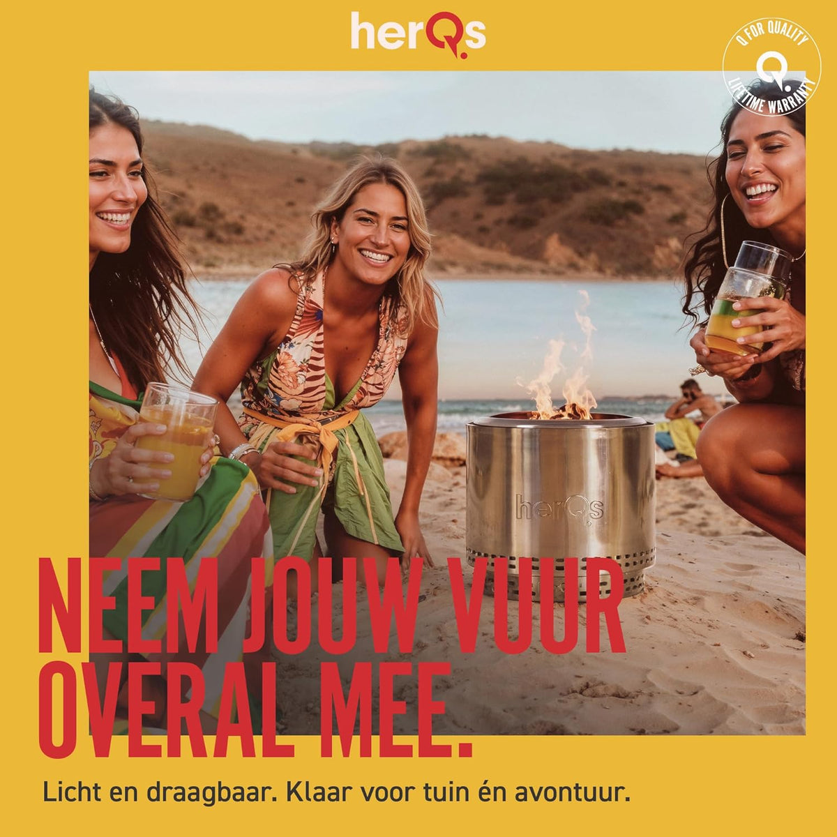 herQs Blaze - Rookvrije vuurkorf van roestvrij staal Ø49,5 cm voor 6-8 personen – Smokeless firepit met secundaire verbranding – Inclusief draagtas en asopvangbak - voor de gemiddelde en grote tuin