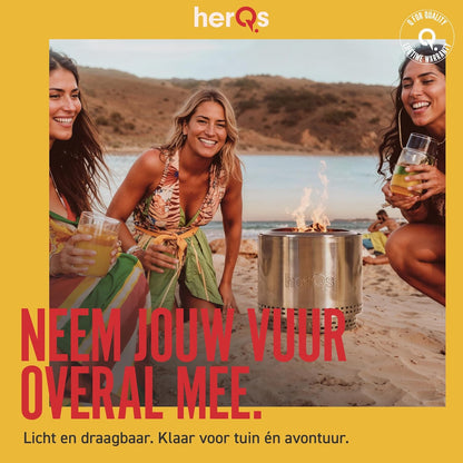 herQs Blaze - Rookvrije vuurkorf van roestvrij staal Ø49,5 cm voor 6-8 personen – Smokeless firepit met secundaire verbranding – Inclusief draagtas en asopvangbak - voor de gemiddelde en grote tuin