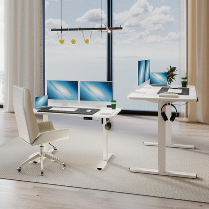 Desk, Height Adjustable, Electric, 120 x 60 cm, Computer Table with Memory Control, Ergonomic Standing Desk, White - QUORE
