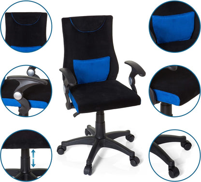 hjh OFFICE 670470 kinder bureaustoel KIDDY PRO AL stof zwart/blauw armleuningen comfortabele bekleding kinderstoel bureau chair