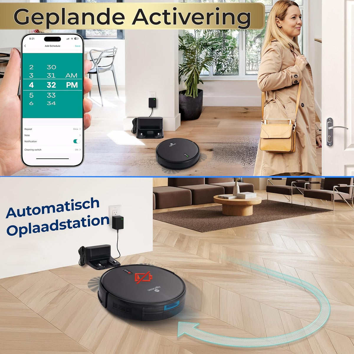 NutriChef Stofzuigerrobot | Robotstofzuiger met HEPA Filter, 4 Modi, Dweilfunctie, Zelfopladen, Ideaal voor Huisdierenhaar, Laminaatvloeren, Tapijt en Vloeren, Zwart