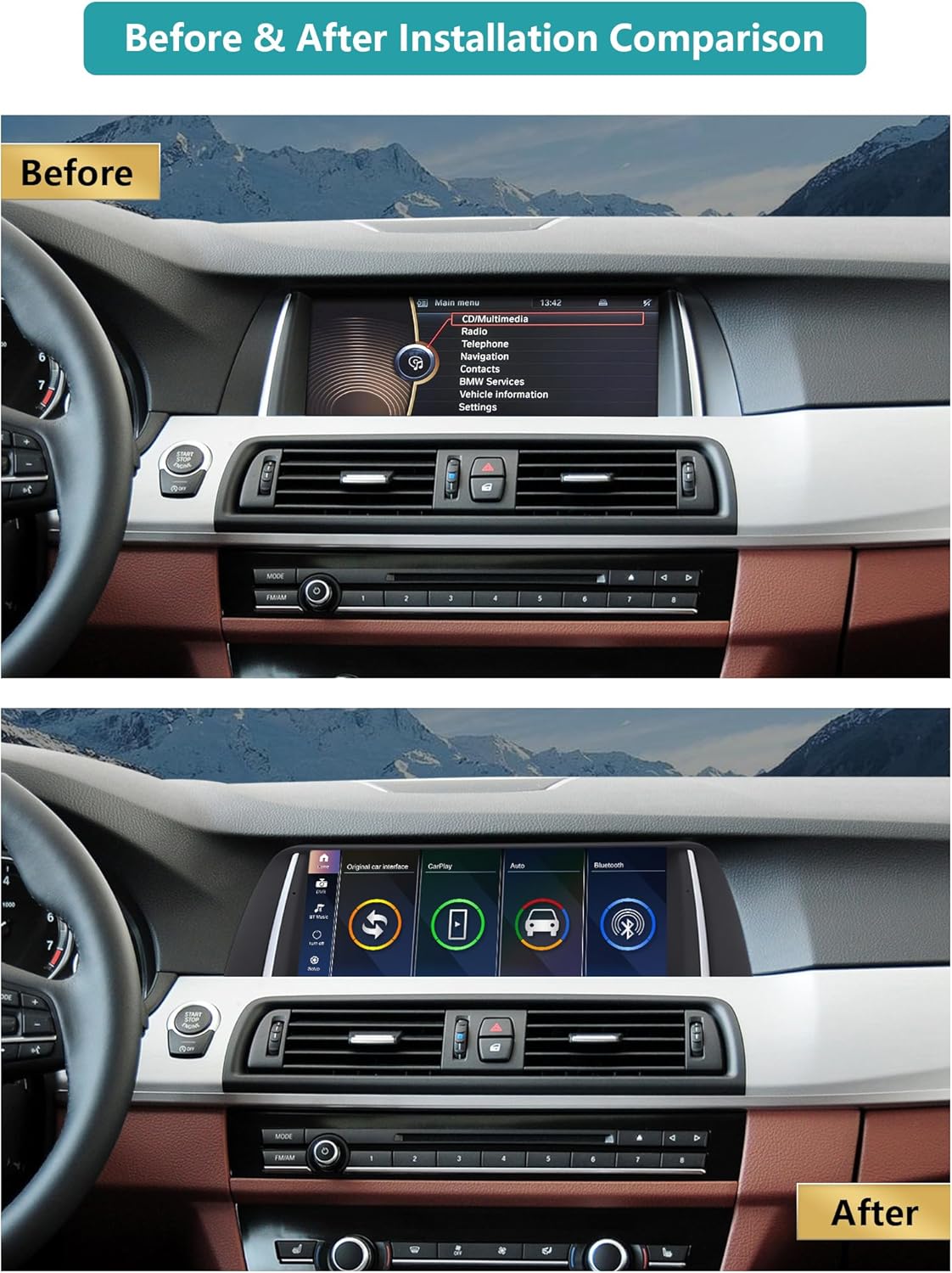 Ninetom 10,25'' Autoradio, Apple CarPlay/Android Auto/Mirrorlink/GPS voor 2010-2012 BMW 5 Serie F10/F11 met CIC Touchscreen-autoradio, GPS-navigatie voor de auto, geïntegreerde DSP