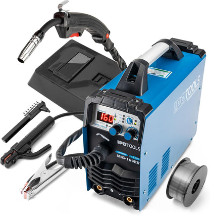 IPOTOOLS MIG-160ER MIG Lasapparaat, MIG MAG Lasapparaat, 160 ampère, voor FLUX/vuldraad en Elektroden, MMA, digitaal display, IGBT-technologie, 230 V