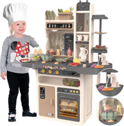 Speelkeuken - Speelgoedkeuken - Keukenset - met Licht - Water - Stoom - Klei - 65 Keukenaccessoires - Modern Stijl - 71 x 28.5 x 93.5 cm - Grijs