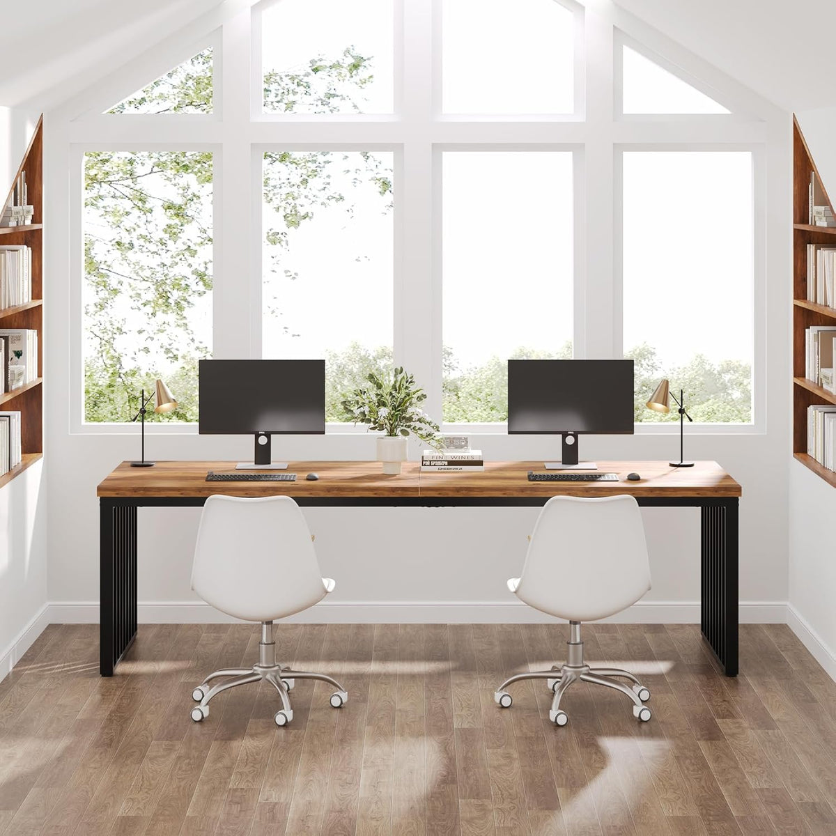 Tribesigns 180cm Desk, Large Computer Table PC Table Office Table with Robust Metal Frame, Workstation for Home Office Home Desks, Conference Table (without Chair) (Brown)
