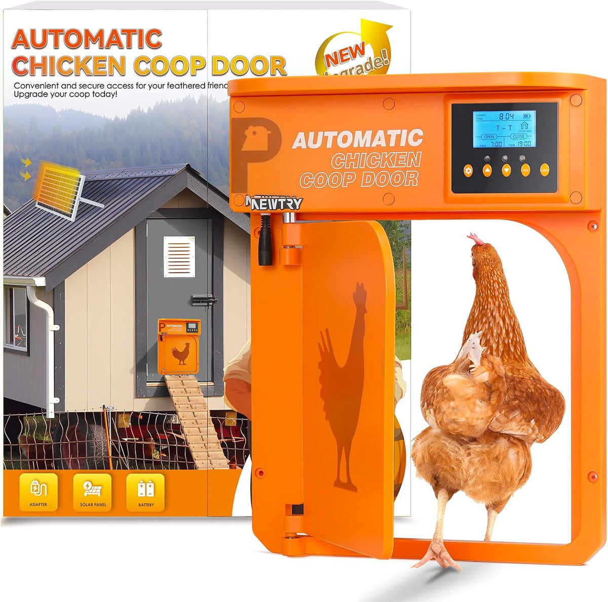 NEWTRY Automatic Chicken Door Opener with Timer and Light Sensor, 10 W, Solar Powered with Remote Control, 40 m - QUORE