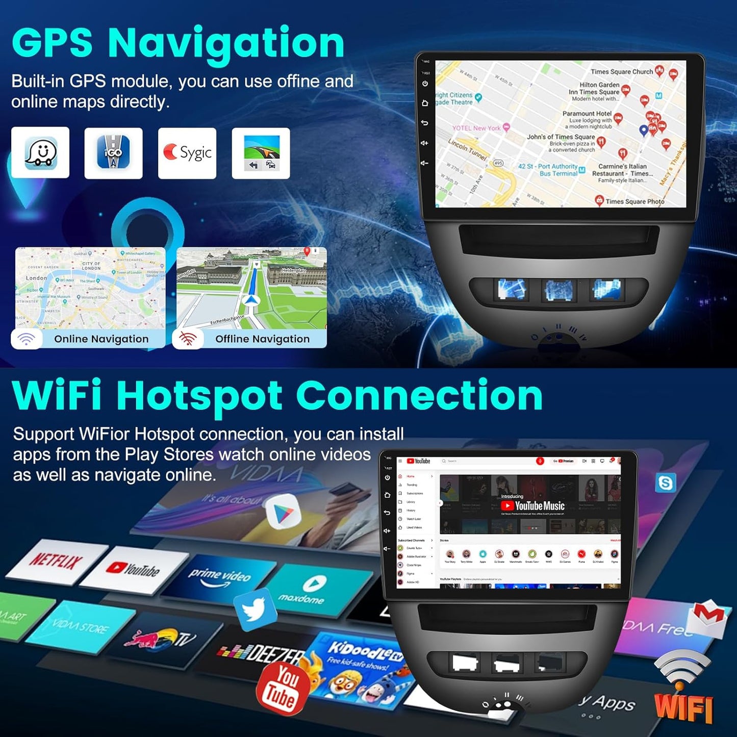 Autoradio – Multimediasysteem – Touchscreen Radio – Navigatiesysteem – Inbouwstereo Voor Auto's 2004-2014 – 10,1 Inch Touchscreen – Draadloze CarPlay & Android Auto