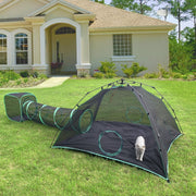 3-in-1 Kattentent - Kattenverblijf - Kattententen - draagbare Catiotent - met 1 Koepeltent - 1 Rechte Tunnel - 1 Kubus - Buitenkattenbox - voor Katten - Konijnen - Andere Dieren - Polyester - Zwart/Groen