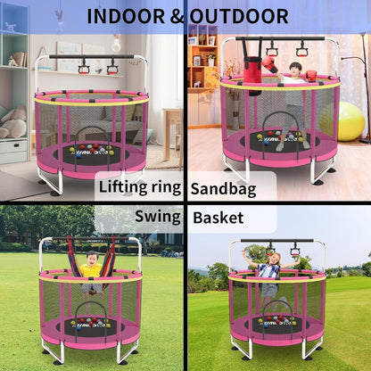 Trampoline voor kinderen, verstelbare baby peuter trampoline met basketbalring, 420 lbs indoor outdoor peuter trampoline met behuizing