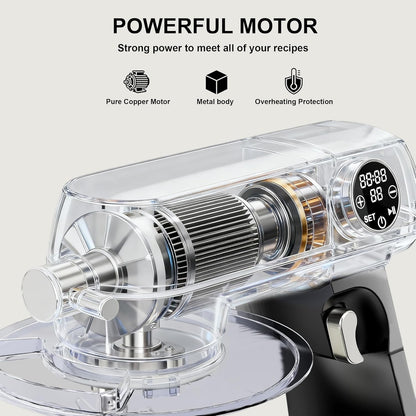 Camic Keukenmachine, 1800 W, volledig metaal, met kom van roestvrij staal, 8 l, 10 snelheden, led-touchscreen, timer, deegmixer met garde, kneedhaak en mixer voor het bereiden van taarten en brood