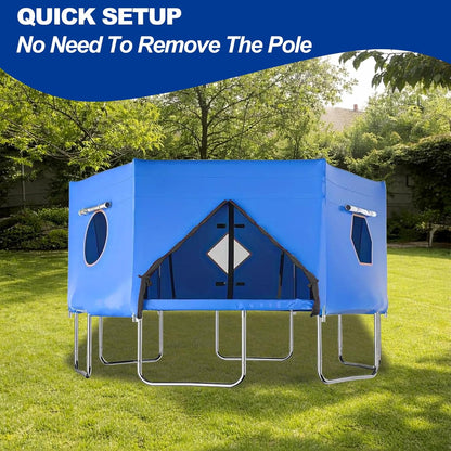Trampoline Tent 427 cm Overkapping Afdekking, Trampoline Dak Accessoire voor Rechte Stangen met 6 Stangen, Bescherming tegen Zon en Wind, Geschikt voor Outdoor Gebruik (Blauw)