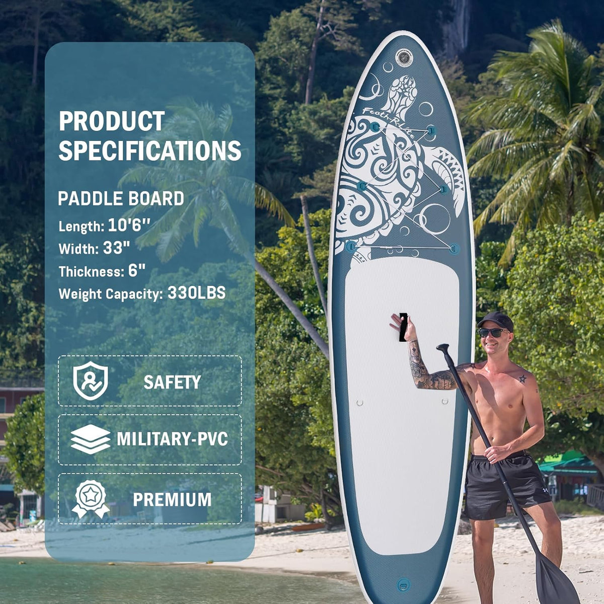 FEATH-R-LITE Stand Up Paddle Board 10'x32"x6" Ultra-Light ISUP met opblaasbare paddleboard accessoires, drie vinnen, verstelbare peddel, pomp, rugzak, riem, waterdichte telefoontas