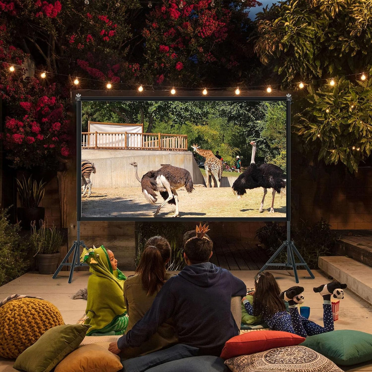 TOWOND 120 inch projectorscherm en standaard, 16:9 HD draagbaar verstelbaar projectiescherm voor binnen en buiten, projectiescherm voor en achter, draagtas inbegrepen voor thuis, tuin en camping