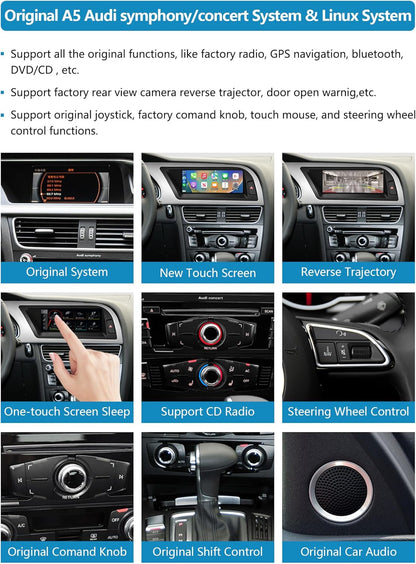 Ninetom Autoradio 8,9 inch touchscreen met draadloze Carplay en Android auto voor 2008-2016 Audi A5 S5 met 2G MMI-systeem, ondersteunt mirrorlink, camera, navigatie
