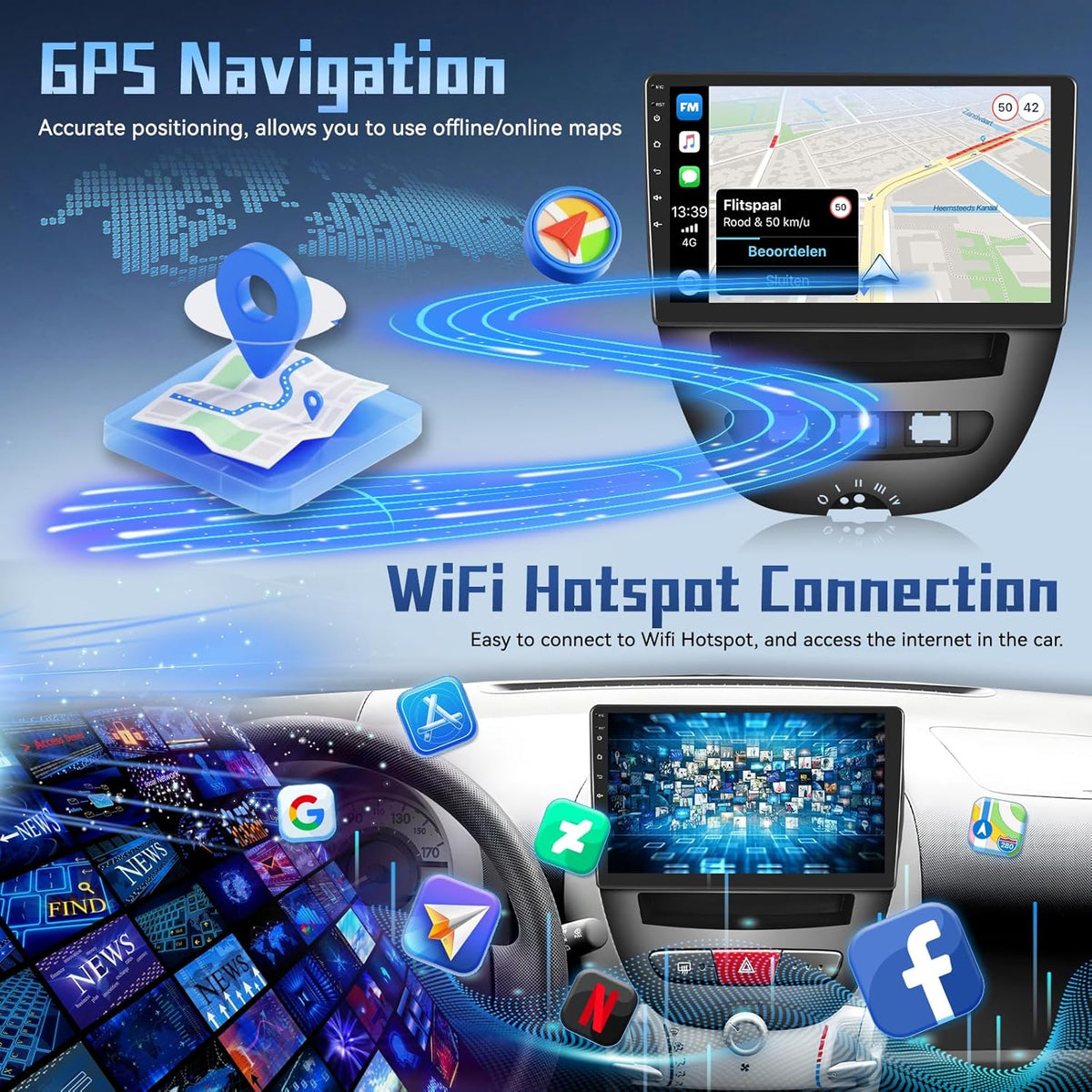 4G+64G 8 Core Qualcomm Car Radio for Toyota Aygo/Peugeot 107/Citroen C1 2004-2014 with Wireless Carplay & Android Auto, 9 Inch Android Car Stereo with WiFi/GPS/Bluetooth 5.1/DPS Hi-Res/FM RDS Radio