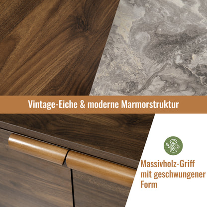 Dressoir – Sideboard – Buffetkast – Opbergkast – Kast – Eikenhout Met Marmerlook – Verstelbare Planken – 11 cm Hoogte Voor Robotstofzuiger