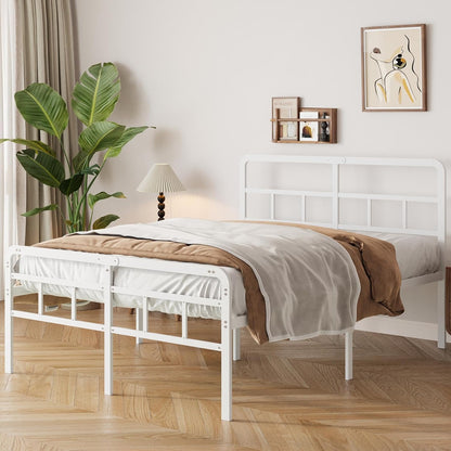 Bedframe 160 x 190 met Hoofdbord en Voeteneind, 46 cm Hoogte Metaal Tweepersoonsbed met Zware Metalen Lattenbodem, Minimalistisch Ontwerp, Eenvoudig te Monteren, Geluidsarm, Wit