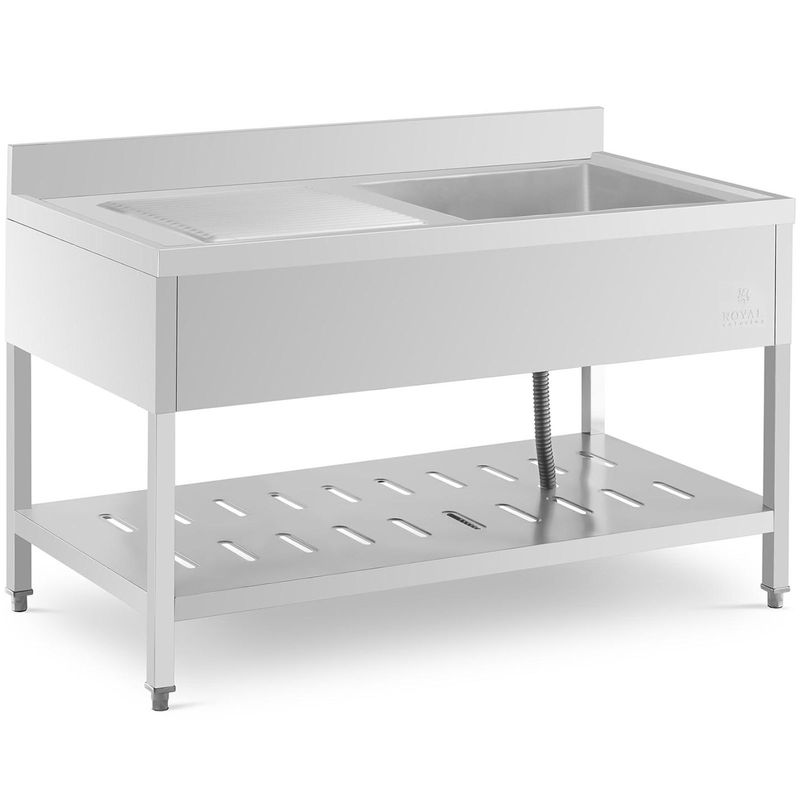 Eenpersoons Horeca Spoeltafel – Gastronomische Spoelbak – RVS Spoeltafel – Professionele Keukentafel – Laboratorium Spoeltafel – Extra Grote Spoelbak 51x52x24,5 cm – Verstelbare Poten & Hoge Rand 10 cm