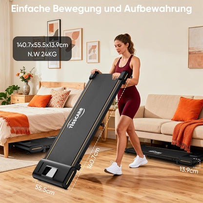 TISSCARE Treadmill for Home and Office, Silent Walking Path with Improved Tread 141.5cm and 55.5cm, 4% Incline Function, 1-6km/h, LED Display, 130kg Load Capacity, Under Desk Treadmill - QUORE