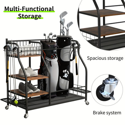 Golf Organizer – Golfopberger – Golfclubhouder – Golftasrek – Golfkar Organizer – Rolling Design Met Wieltjes – Stevig IJzer En MDF