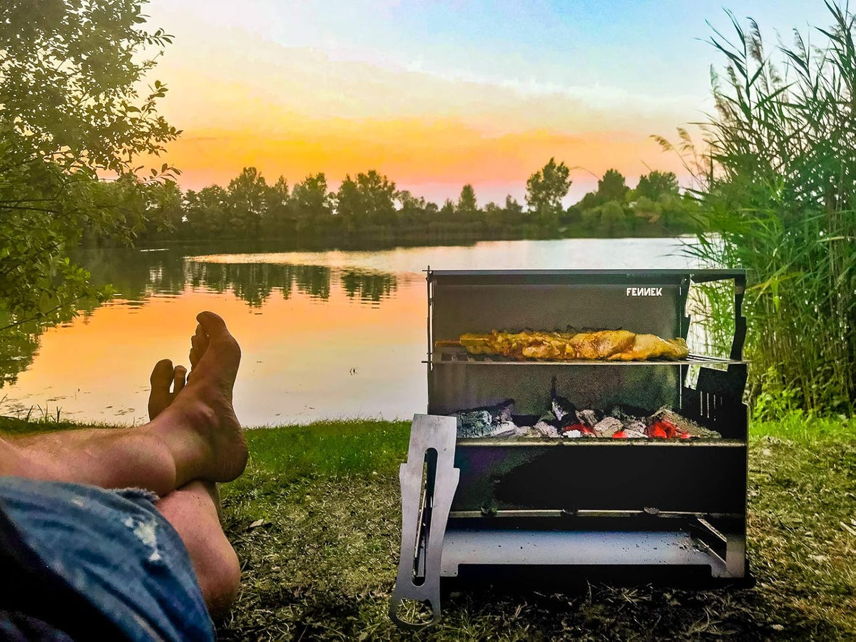 FENNEK Grill | Houtskoolgrill | mobiel/insteeksysteem | voor kamperen/trekking/camperleven, tuin en outdoor grillplezier | van rvs