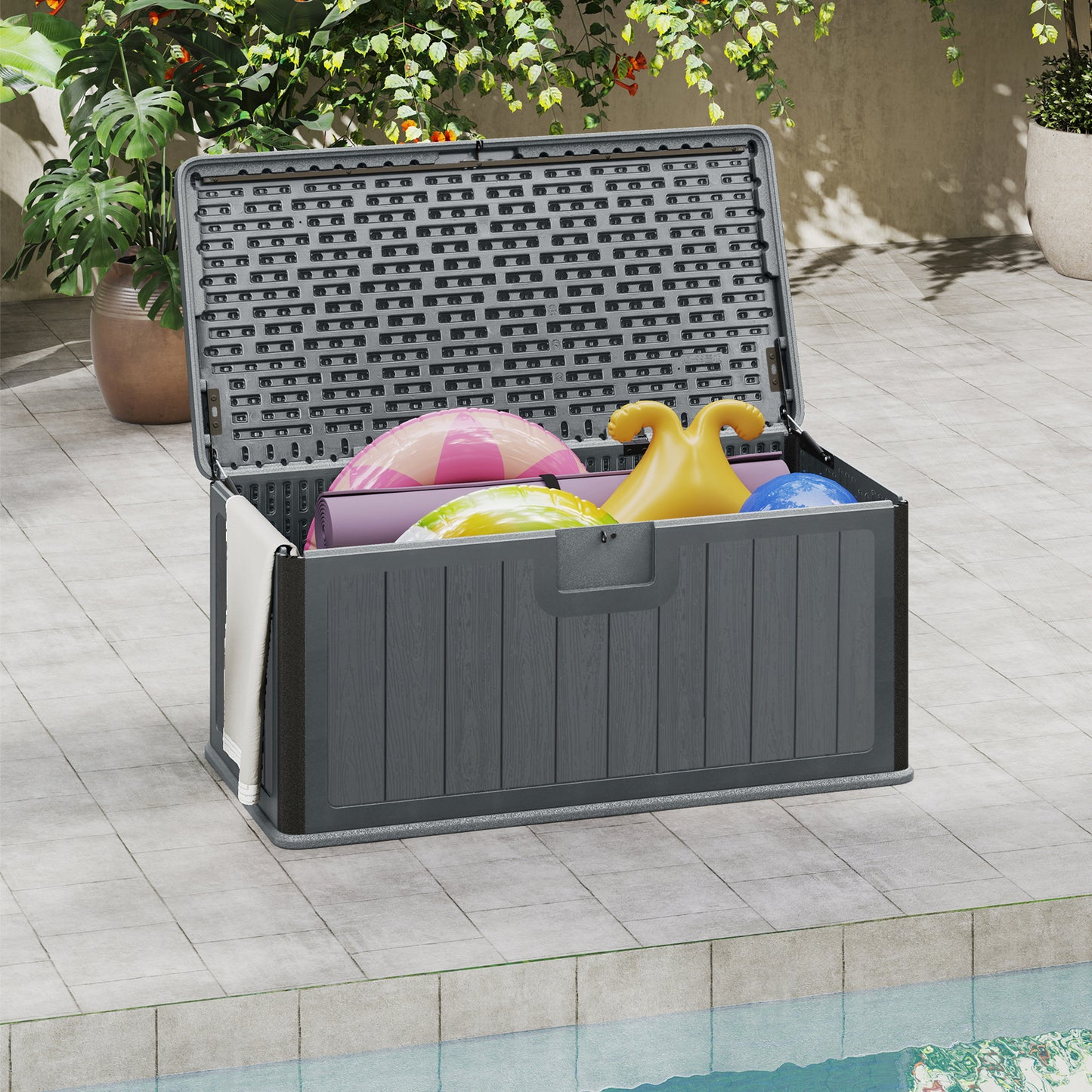 Opbergbox – Opbergbank – Opbergcontainer – Tuinbox – Opbergkist – Grote Inhoud 378 Liter – Weerbestendig HDPE Material