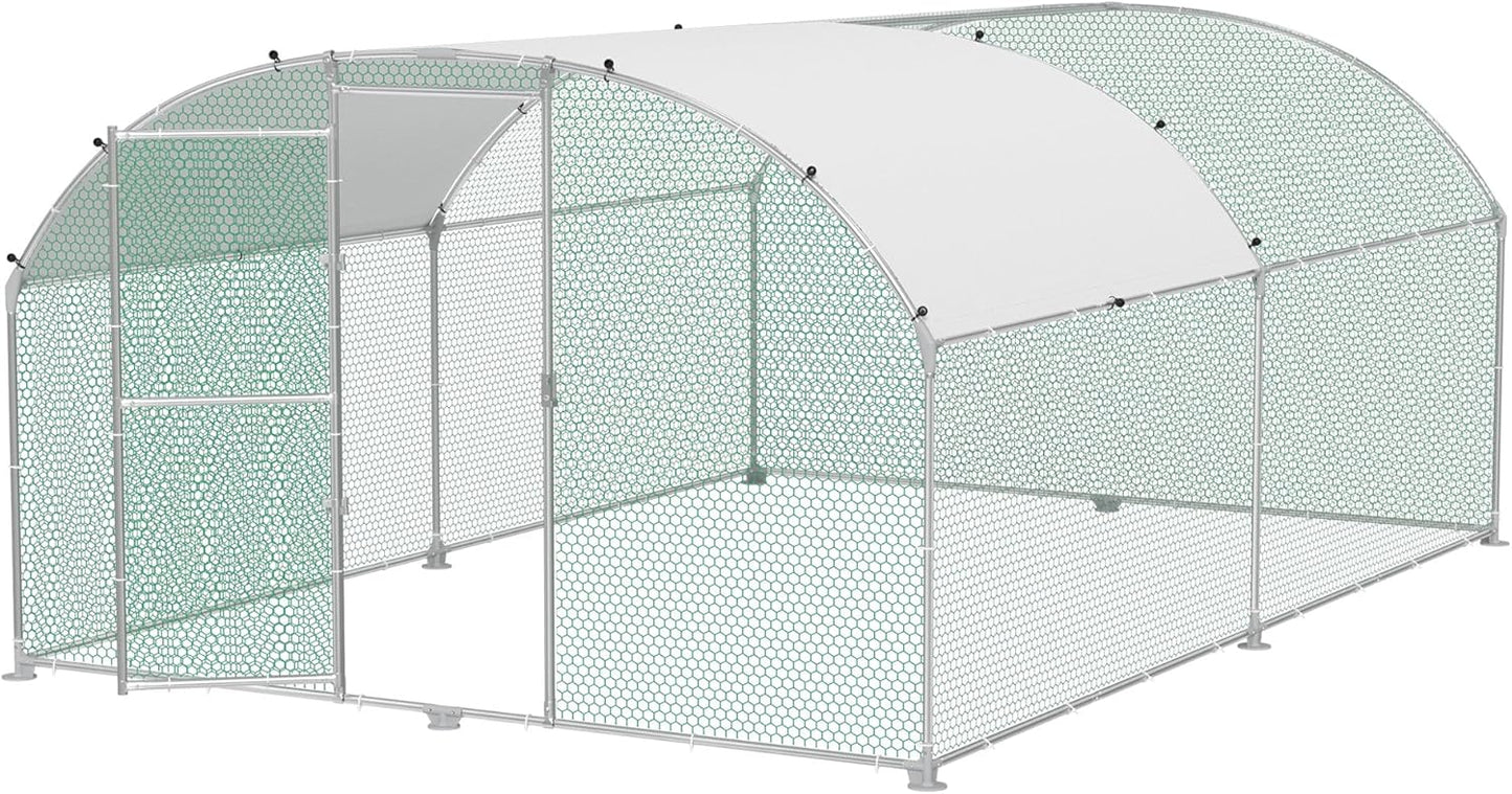 Chicken Coop, Metal Enclosure, Poultry House, Small Animals, Galvanized Steel Frame with PE Roof, Arch Mount, 3 x 4 m - QUORE