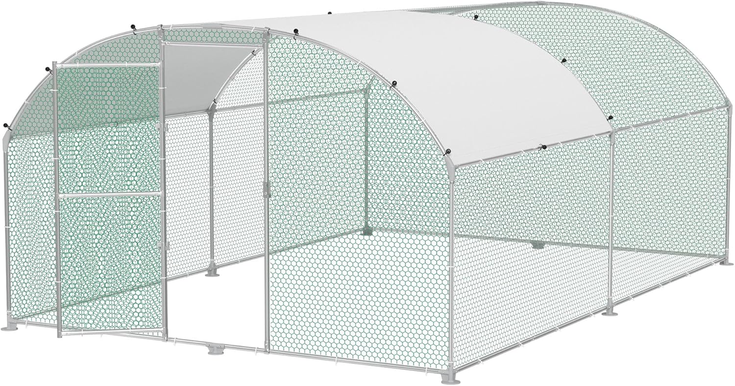 Chicken Coop, Metal Enclosure, Poultry House, Small Animals, Galvanized Steel Frame with PE Roof, Arch Mount, 3 x 4 m - QUORE