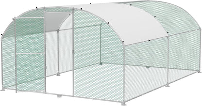 Chicken Coop, Metal Enclosure, Poultry House, Small Animals, Galvanized Steel Frame with PE Roof, Arch Mount, 3 x 4 m - QUORE