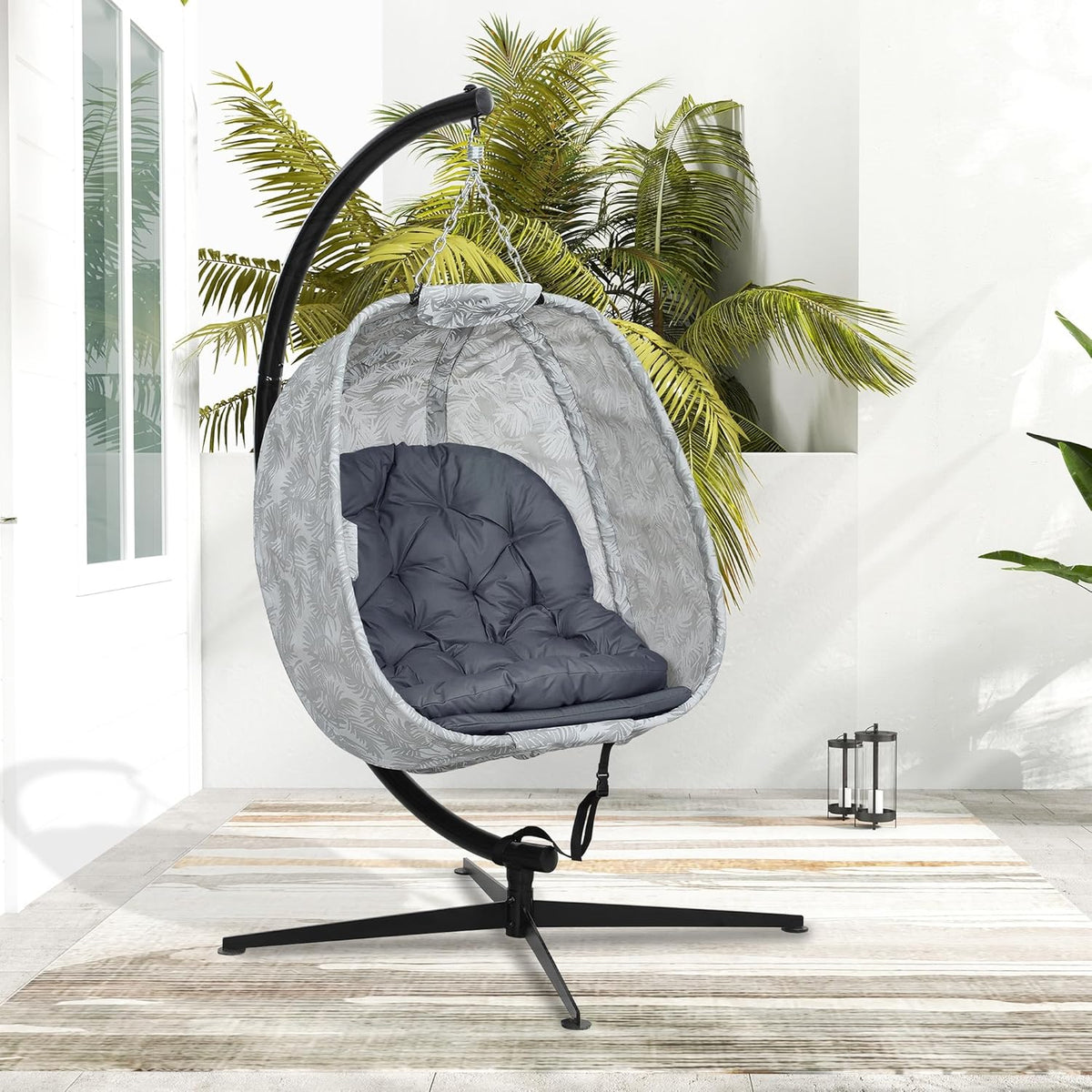 Outsunny Eiförmiger Hängesessel für den Außenbereich, Faltbar Hängeschaukel mit Gestell, Sitzpolstern, Hängematte für 1 Personen, Schaukelsessel Indoor Outdoor, Terrasse, Garten, Grau