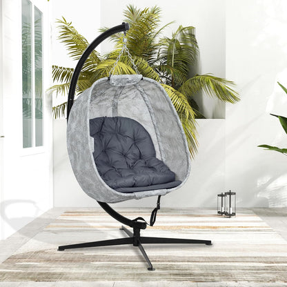 Outsunny Eiförmiger Hängesessel für den Außenbereich, Faltbar Hängeschaukel mit Gestell, Sitzpolstern, Hängematte für 1 Personen, Schaukelsessel Indoor Outdoor, Terrasse, Garten, Grau
