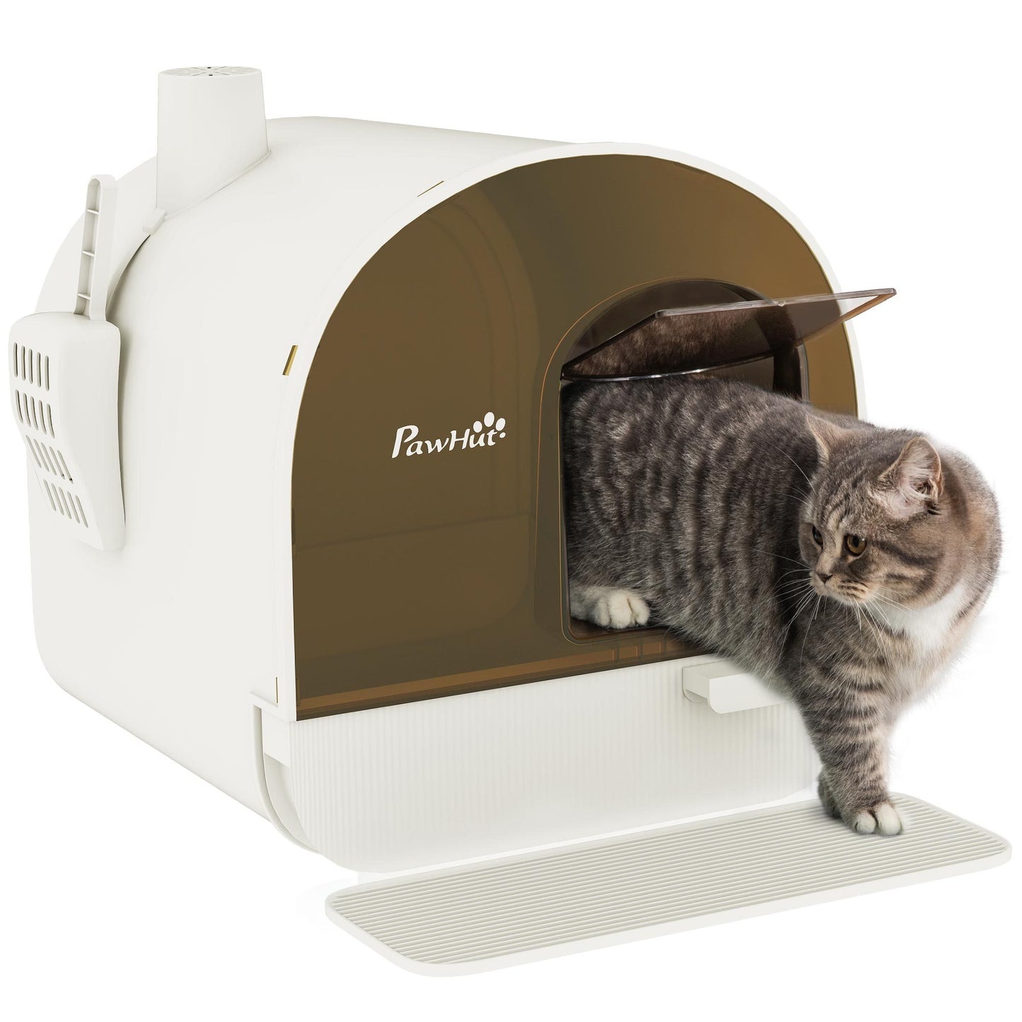 Kattenbak – Kattenbakje – Katten WC – Katten Toilet – Kattenbak Met Filter – Gesloten Design – Inclusief Vervangfilter – Mat Tegen Strooisel – 43x44x47 cm – Zwart/Wit