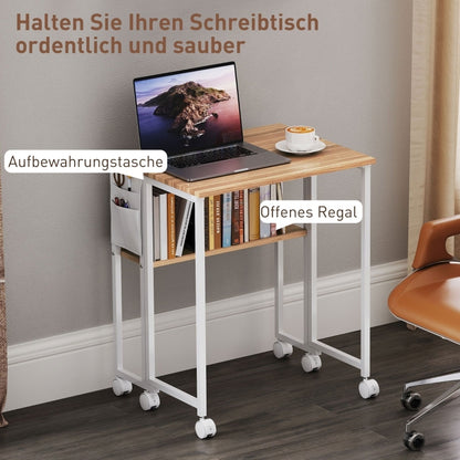 Opvouwbaar Bureau – Folding Desk – Computer Desk – Study Desk – Bureau Voor Thuis – Natuurlijk Hout – Ruimtebesparend 63 cm – Inclusief Plank En Opbergtas