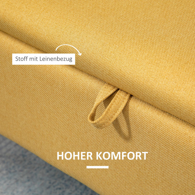 Gele Stoffen Bank – Zitbank – Ottoman – Bankje – Halbank – Linnen Look – Draagkracht 150 Kg – Afmetingen 101x38,5x44,5 cm