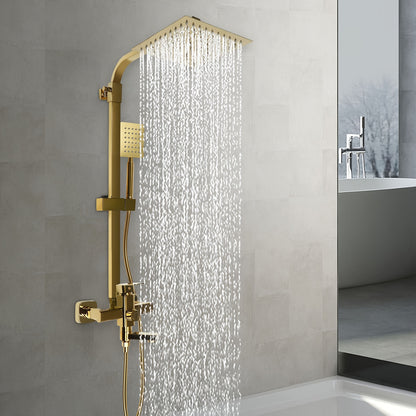 Doucheset – Douche Set – Complete Douche Set – Regendouche Set – Handdouche Set – Luxe Gouden Messing – 20x20 cm Regenval Topdouche – Verstelbare Hoogte 85-124 cm