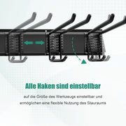 Gereedschapsrek - Gereedschapwand - Gereedschaphouder - Wandhouder - voor Tuingereedschap - Elektrisch Gereedschap - met 3 Paneele - 9 Haken - Veelzijdige Haakconfiguratie - Robuust - voor Garage - Tuin - 122 cm - Zwart