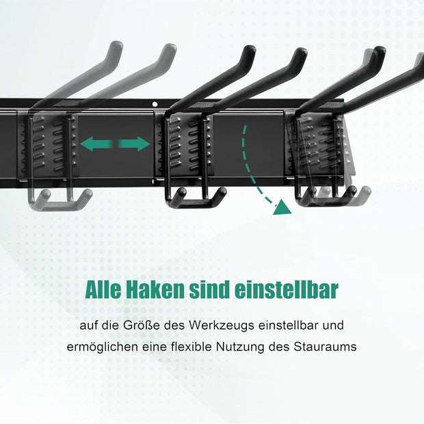 Gereedschapsrek - Gereedschapwand - Gereedschaphouder - Wandhouder - voor Tuingereedschap - Elektrisch Gereedschap - met 3 Paneele - 9 Haken - Veelzijdige Haakconfiguratie - Robuust - voor Garage - Tuin - 122 cm - Zwart