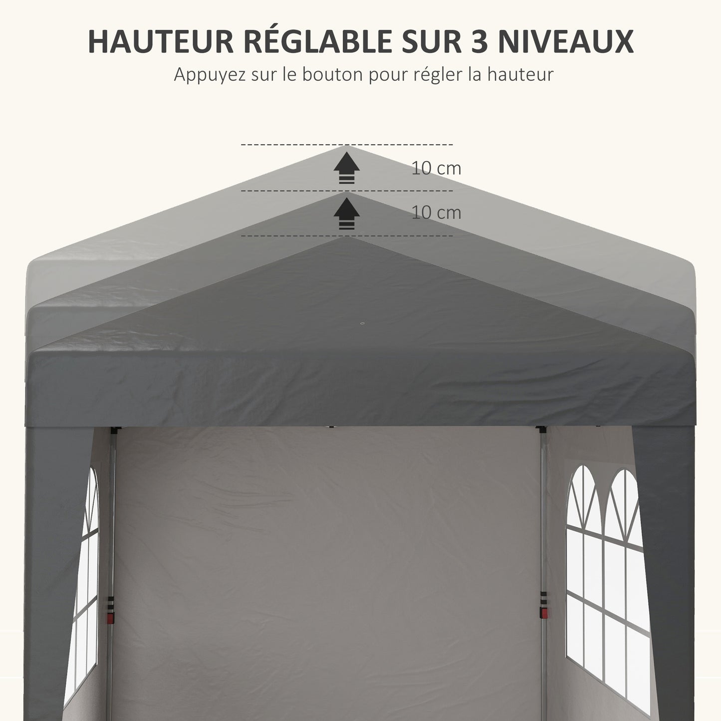 Vouwbare Tuinkamer – Partytent – Klaptent – Paviljoen – Zonnetent – 2x2 Meter – UV30+ Bescherming – Verstelbare Hoogte – Grijs