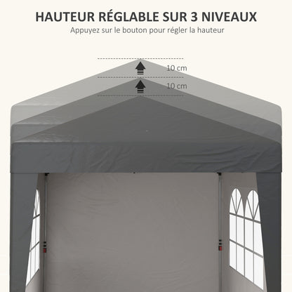 Vouwbare Tuinkamer – Partytent – Klaptent – Paviljoen – Zonnetent – 2x2 Meter – UV30+ Bescherming – Verstelbare Hoogte – Grijs
