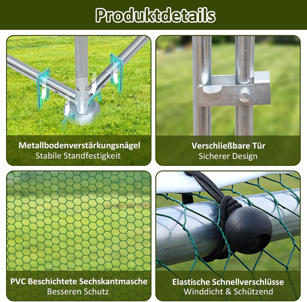 Chicken Coop Outdoor House, Rabbits, Galvanised Steel, Outdoor Chicken Coop with Lock and Waterproof PE Fabric for Chickens, Small Animals and Plants (3 x 4 x 2 m) - QUORE