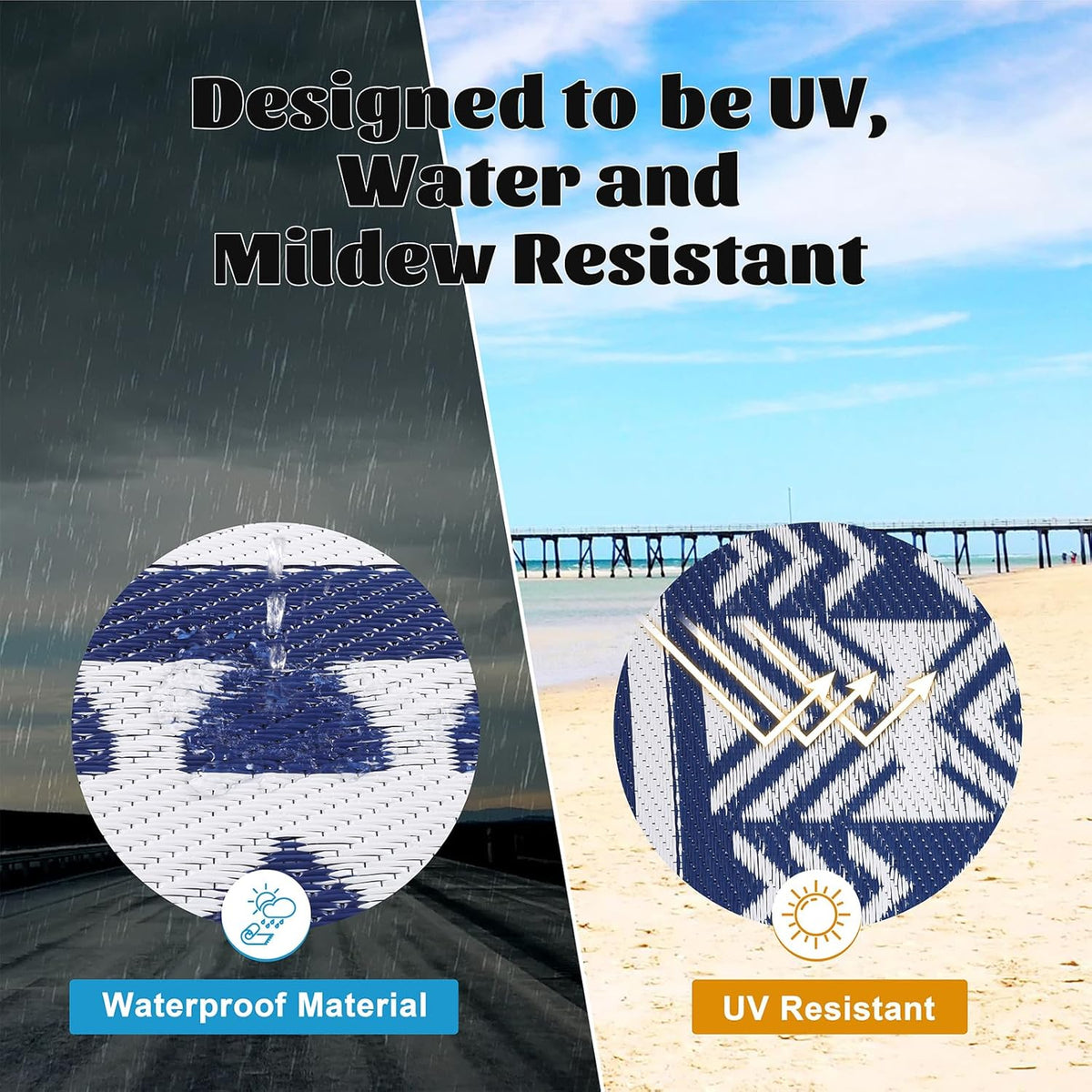 Buiten Vloerkleed - Buitenkleden - Buitentapijt - Opvouwbaar - UV-bestendig - Waterdicht - Omkeerbaar - Buitenmatten - voor Buiten - Balkon - Strand - Picknick -Terras - Rechthoekig - 240 x 300 cm - Blauw